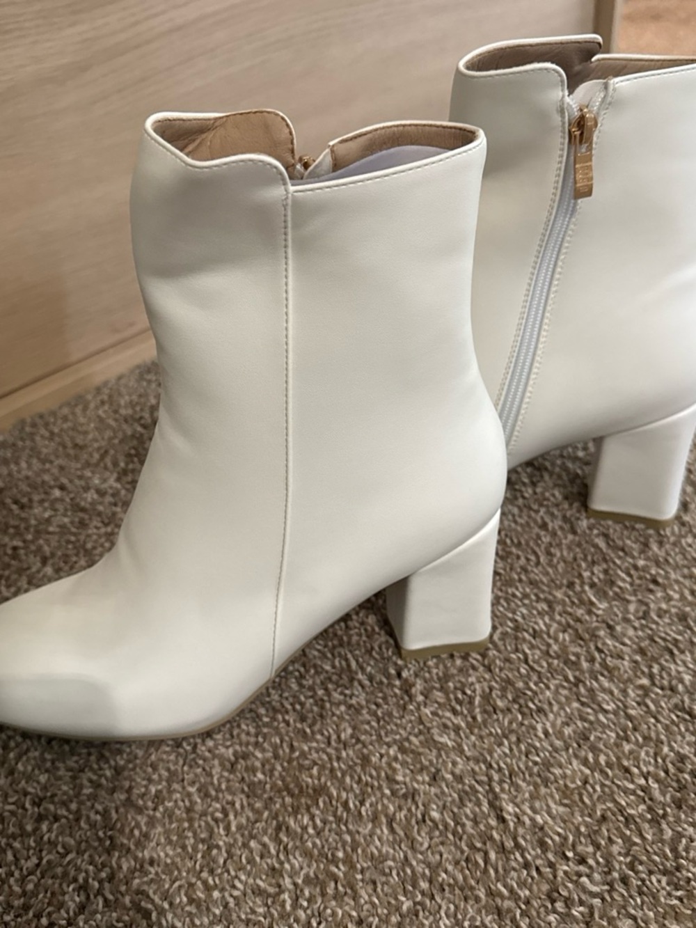 Women’s white Block Heel Ankle Boots